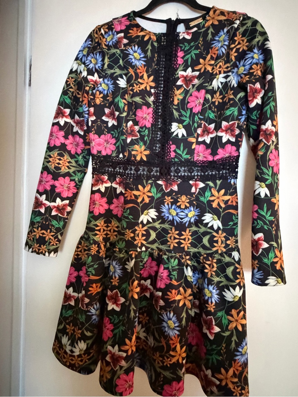 Alexia Admor Floral Long-Sleeve Dress in Black Multicolor Flowers Lace Accents